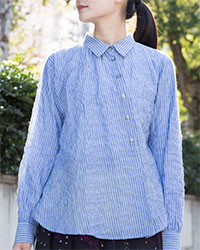 074　 ASYMMETRICAL STRIPE SHIRT COLLAR